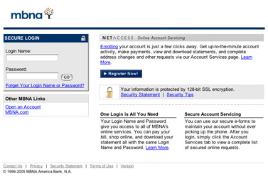 MBNA Net Access Login Page